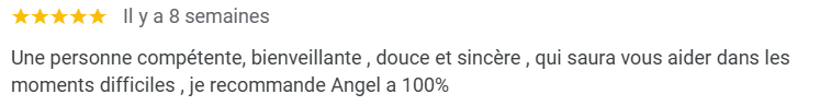 avis google qui dit qu'angel lunalma est une personne bienveillance, compétente, douce et sincère